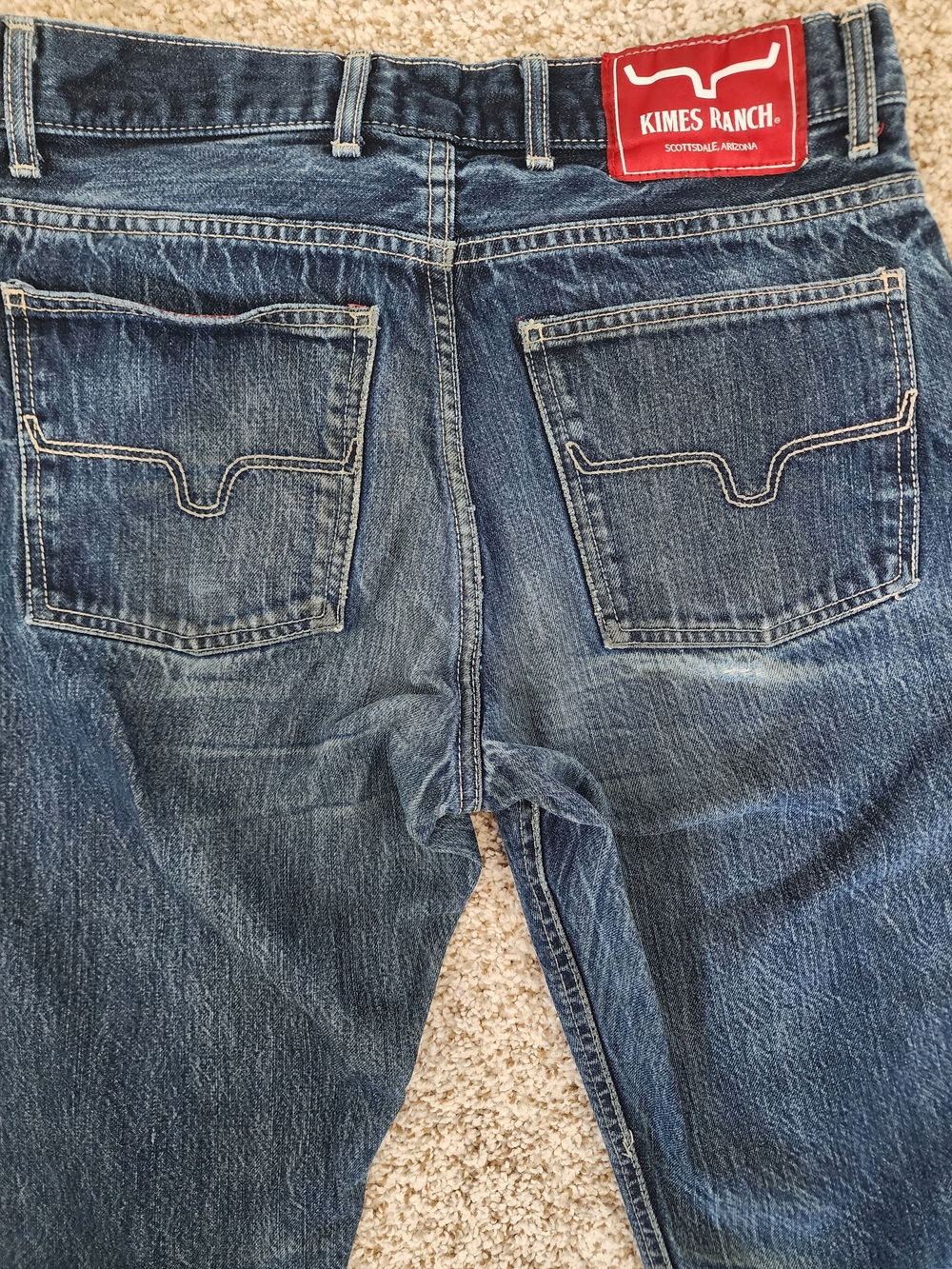 Kimes Ranch Men's Denim Western Jeans Signature Horn Pockets👢western Destressed
